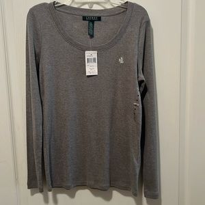 NWT Lauren Ralph Lauren long sleeve T-shirt. Size Medium. Color: Grey.